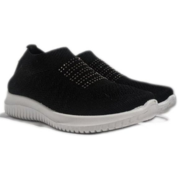 Walky Shoes - Walky Women Comfortable Sock Slip On Black Sneaker